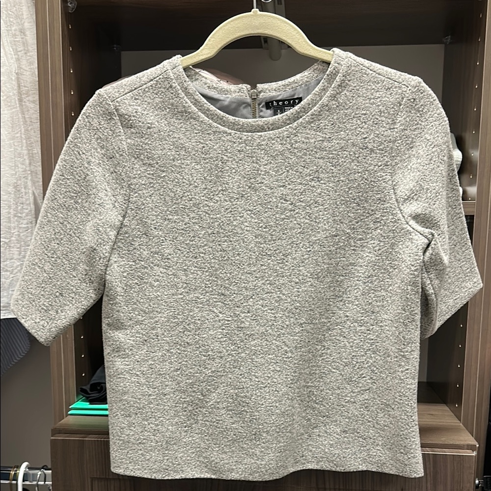 Theory S Gray Short Sleeve Boucle Textured Top
